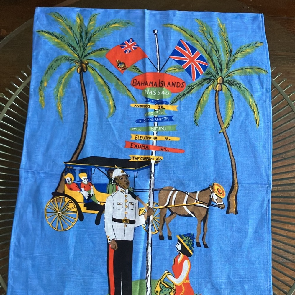 Vintage dead stock linen tea towel souvenir Nassau Bahamas 60s 70s - Picture 3 of 16